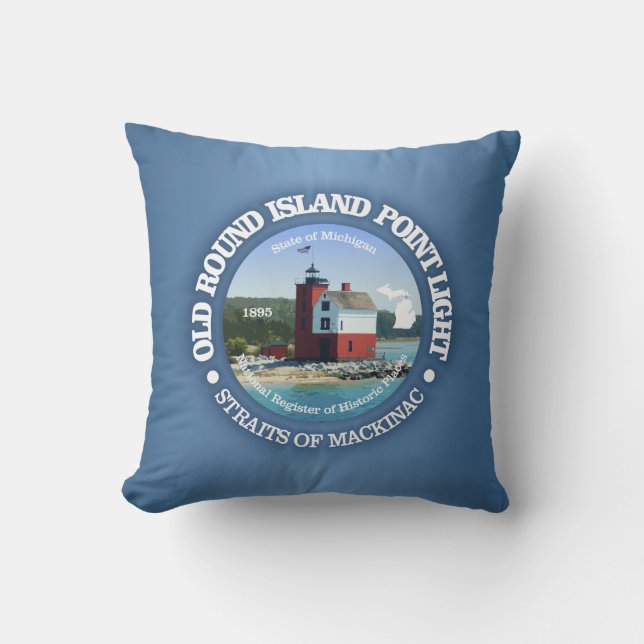 Old Round Island Point Light Throw Pillow (Front)