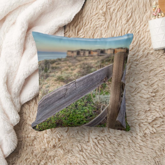Old Rugged Beach Fence  Throw Pillow (Blanket)
