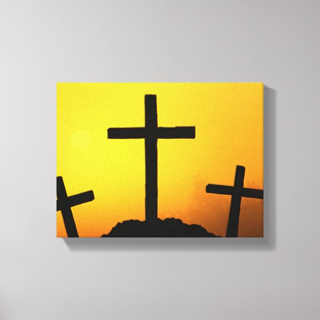 Old Rugged Wooden Cross on Calvary Hill at Sunset Canvas Print (Front)