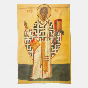 Old Russian icon of St.Nicholas Kitchen Towel
