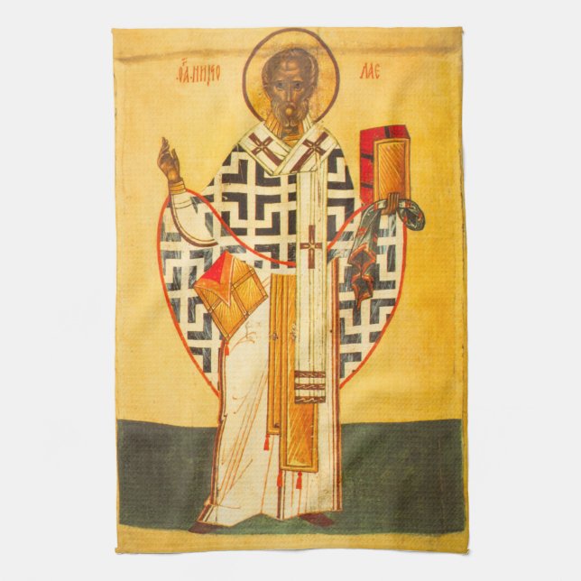 Old Russian icon of St.Nicholas Kitchen Towel (Vertical)