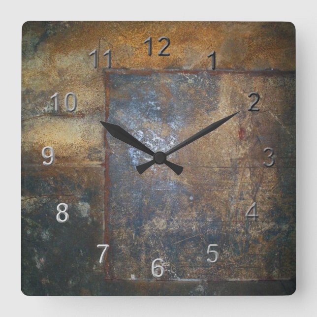 Old Rust Square Wall Clock (Front)