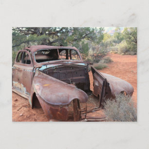 old rusted car postcard