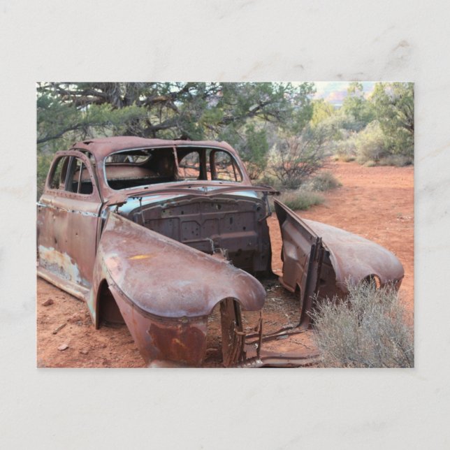 old rusted car postcard (Front)
