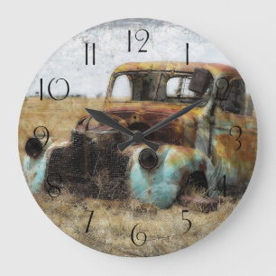 Old Rusted Vintage Truck Large Clock
