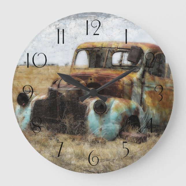 Old Rusted Vintage Truck Large Clock (Front)