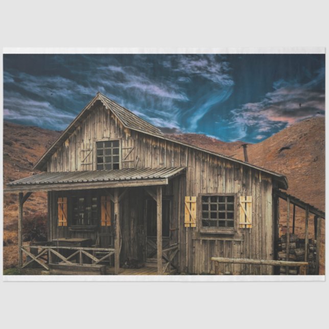 Old Rustic Barnwood Cabin Decoupage Wall Art Tissue Paper (Front)