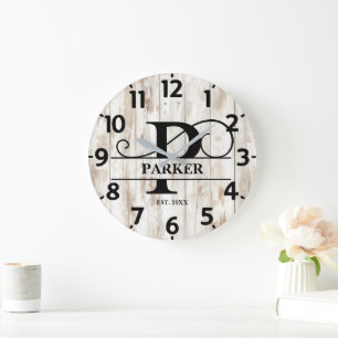 Old Rustic Wood P Monogram Large Clock