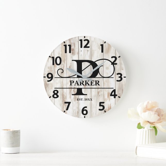 Old Rustic Wood P Monogram Large Clock (Home)