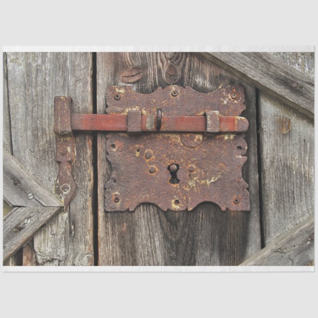 Old Rusty Hinge Rustic Wood Door Decoupage Tissue Paper (Front)