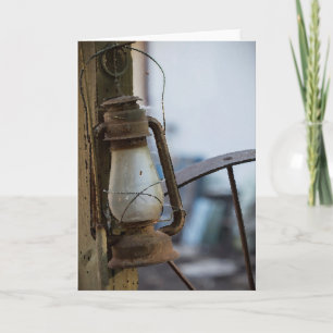 Old Rusty Lantern Wagon Wheel Greeting Card