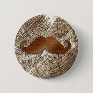 Old Rusty metal moustache with little holes around 2 Inch Round Button