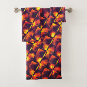 Old rusty plates in colours of fire and ember bath towel set