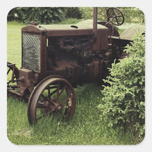 Old Rusty Tractor Square Sticker (Front)