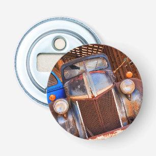 Old rusty truck on a farm bottle opener