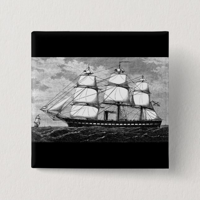 Old Sailing Ship 2 Inch Square Button (Front)
