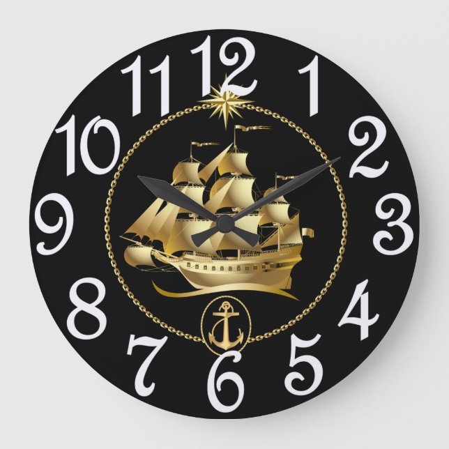 Old Sailing Ship Large Clock (Front)