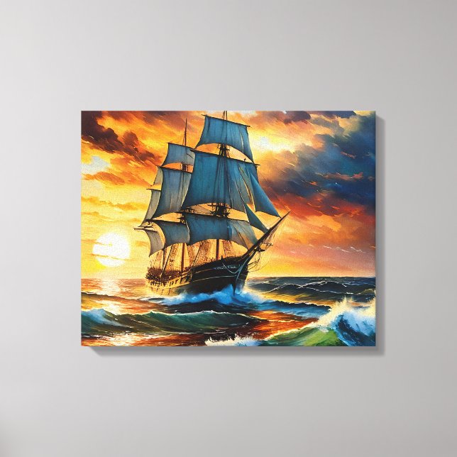 Old Sailing Ship on a Stormy Sea Canvas Print (Front)
