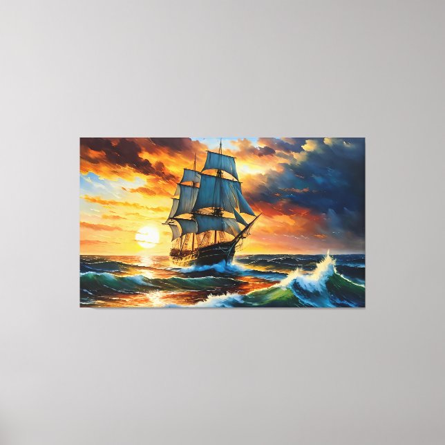 Old Sailing Ship on a Stormy Sea Canvas Print (Front)