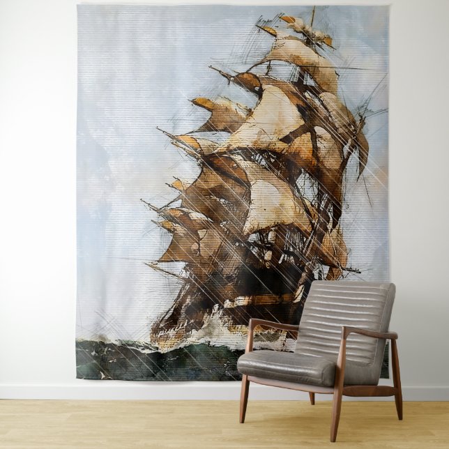 Old sailing ship tapestry (In Situ)