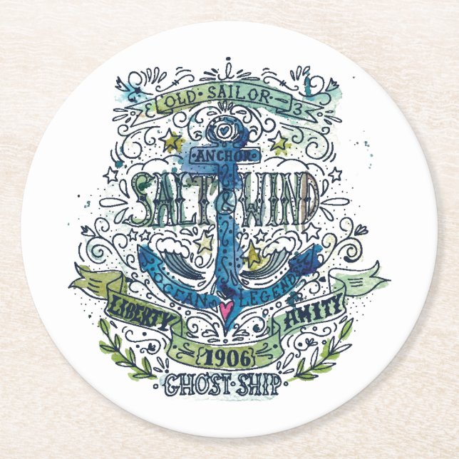 Old Sailor Anchor Poster Round Paper Coaster (Front)