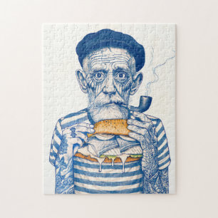 Old Sailor Eating Sandwich Jigsaw Puzzle