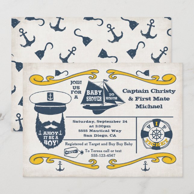 Old Sailor Nautical Baby Shower Invitations (Front/Back)