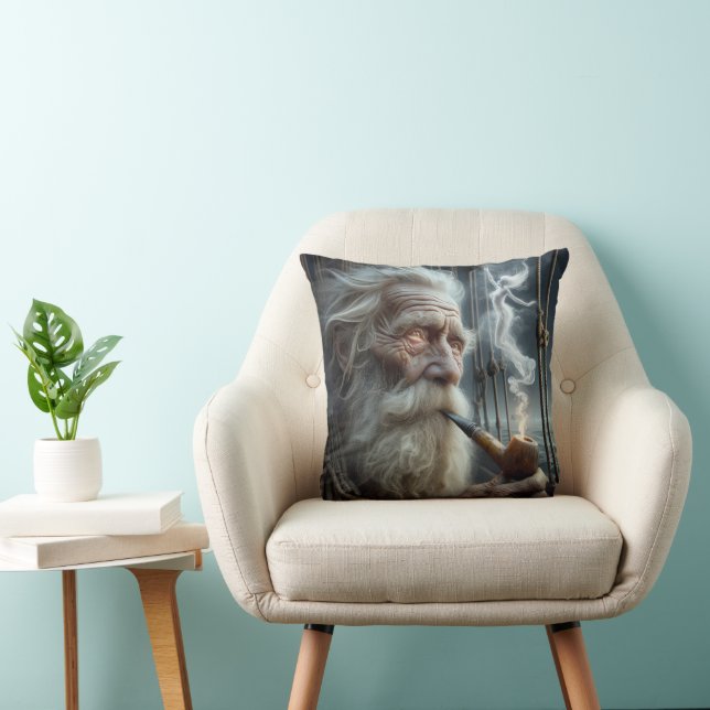 Old Sailor Smoking a Pipe Throw Pillow (Chair)