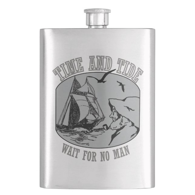 Old Sailors Time and Tide Classic Flask (Front)
