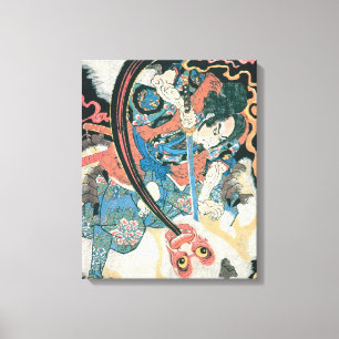 Old Samurai Killing a Monster Painting Canvas Print