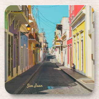 Old San Juan Cobblestone Street Photography Coaster