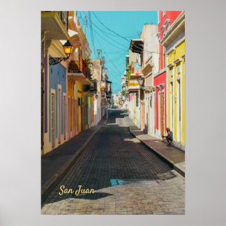 Old San Juan Cobblestone Street Photography Poster