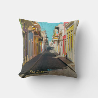 Old San Juan Cobblestone Street Photography Throw Pillow