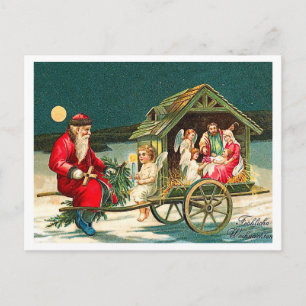 Old Santa Claus with Jesus family, religious Postcard