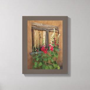 Old Santa Fe Window and Holly Hocks Canvas Print