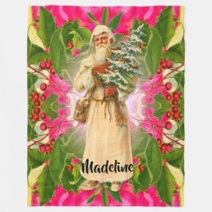 Old Santa From the Past Victorian Monogram Fleece Blanket