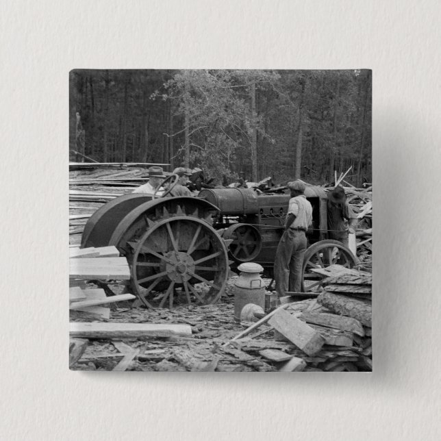 Old Sawmill Tractor, 1935 2 Inch Square Button (Front)