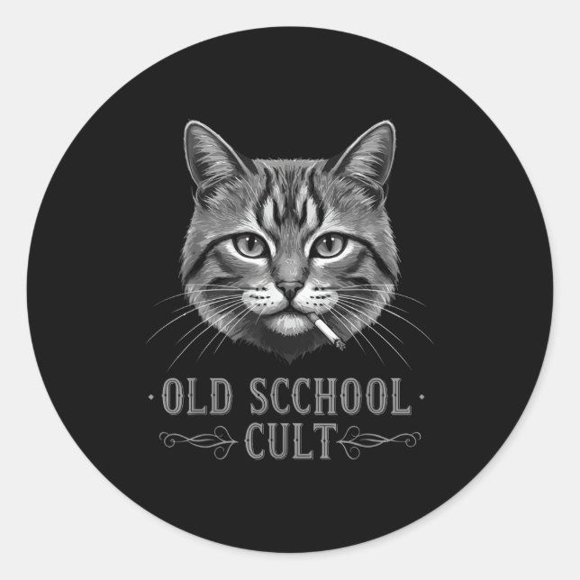 Old Scchool Cult Funny Cat For Cool People And - F Classic Round Sticker (Front)