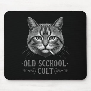 Old Scchool Cult Funny Cat For Cool People And - F Mouse Pad