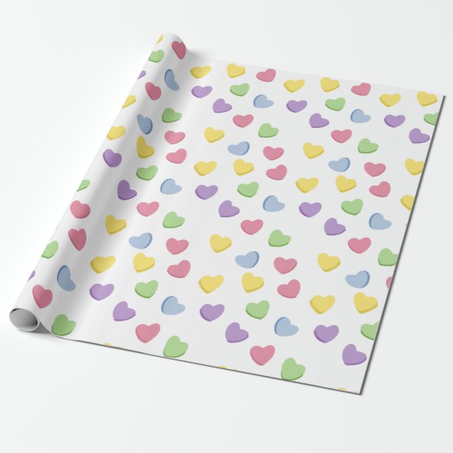 Old School 90s Valentine’s Candy Coloured Hearts Wrapping Paper (Unrolled)