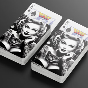 Old School Alternative Tattooed Girl Playing Cards
