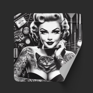 Old School Alternative Tattooed Girl Square Sticker