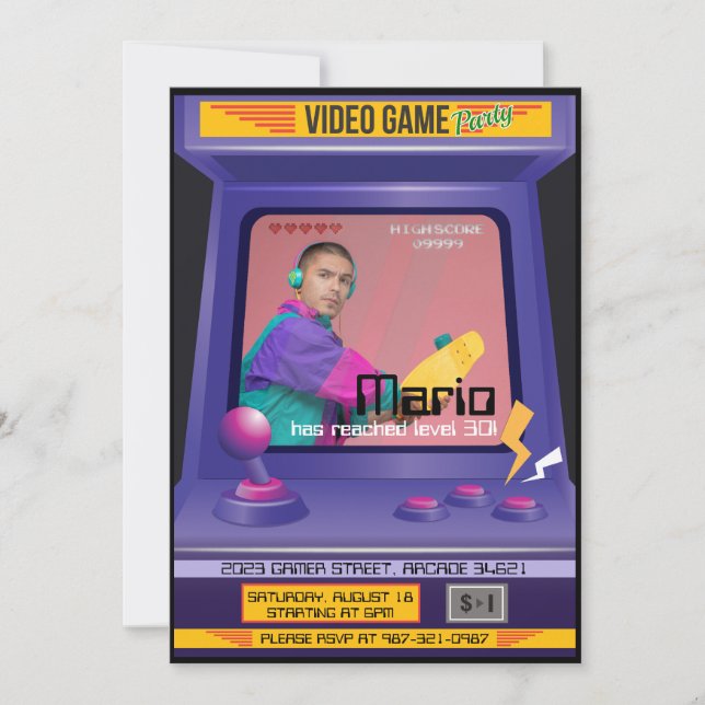 Old School Arcade Videogame Invitation (Front)