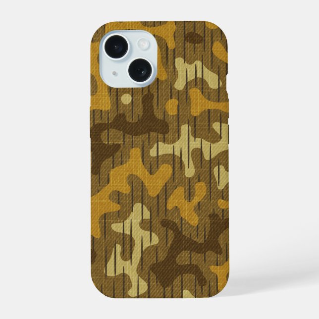 Old School Army Camo Brown iPhone 15 Case (Back)