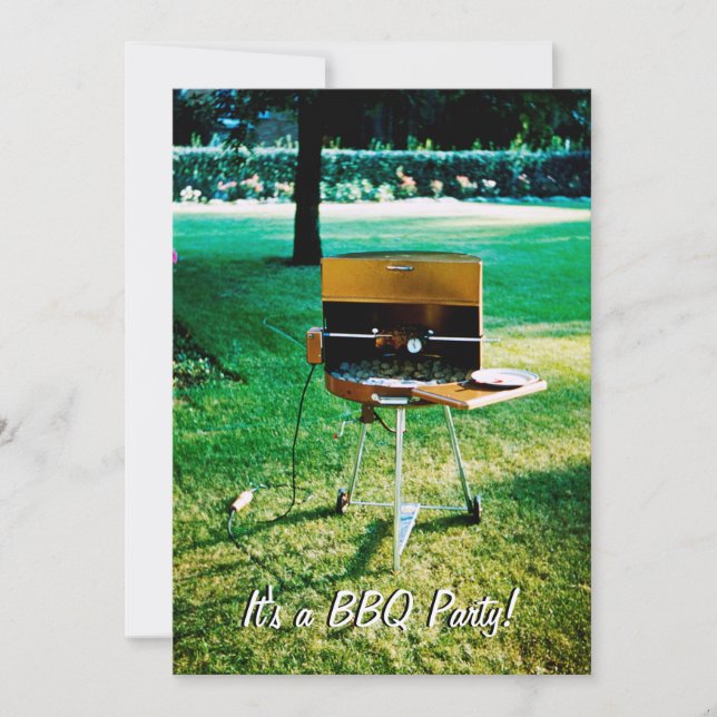 OLD SCHOOL BBQ GRILL Party 1959 Colour Photograph Invitation (Front)