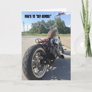 Old school bobber motorcycle birthday card