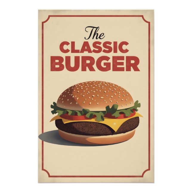 Old-School Burger Poster – Retro Food Wall Art (Devant)
