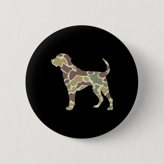 Old School Camo Hunting Dog  2 Inch Round Button (Front)