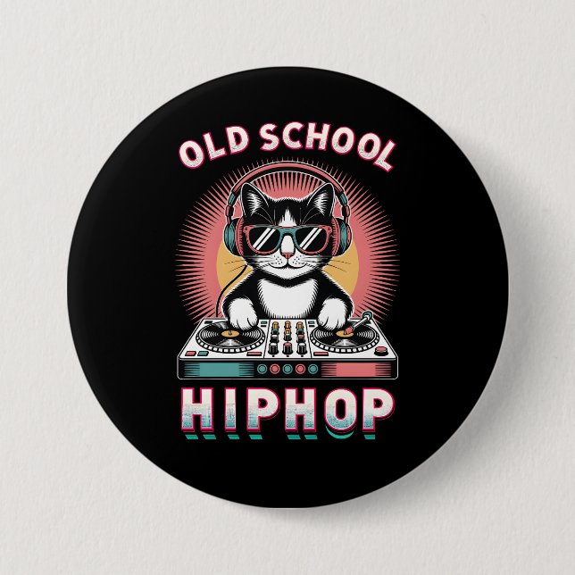 Old School Cool Cat DJ 3 Inch Round Button (Front)