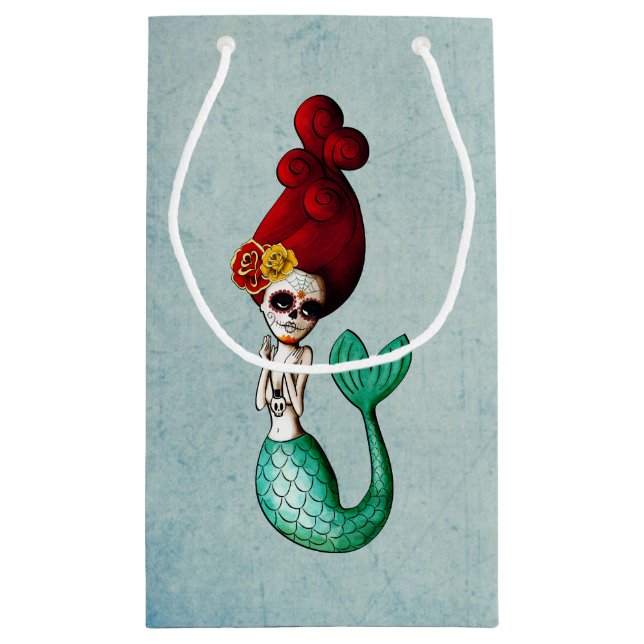 Old School Day of The Dead Mermaid Small Gift Bag (Back)